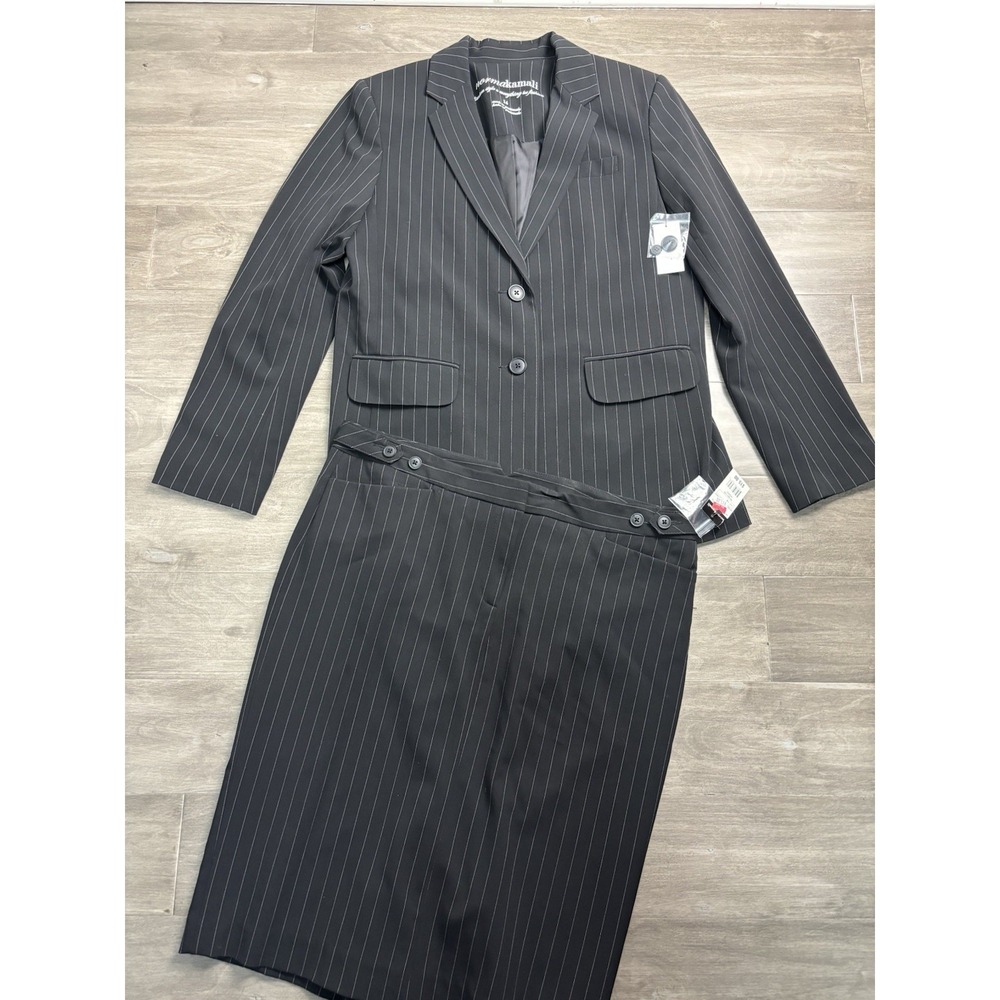 Norma Kamali Skirt Suit Set Pinstripe Womens Size 14 Career Business Lined Black